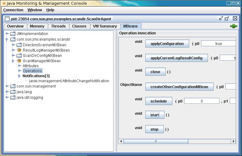 jconsole MBean tab: ScanDirConfigMXBean